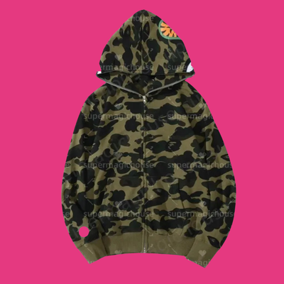 Bap Shark Hoodie for Men – Designer Harajuku Streetwear Zip-Up